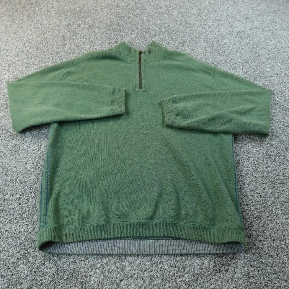 Tommy Bahama Sweater Mens L‎ Green 1/4 Zip Pullover Knit Long Sleeve Sweatshirt